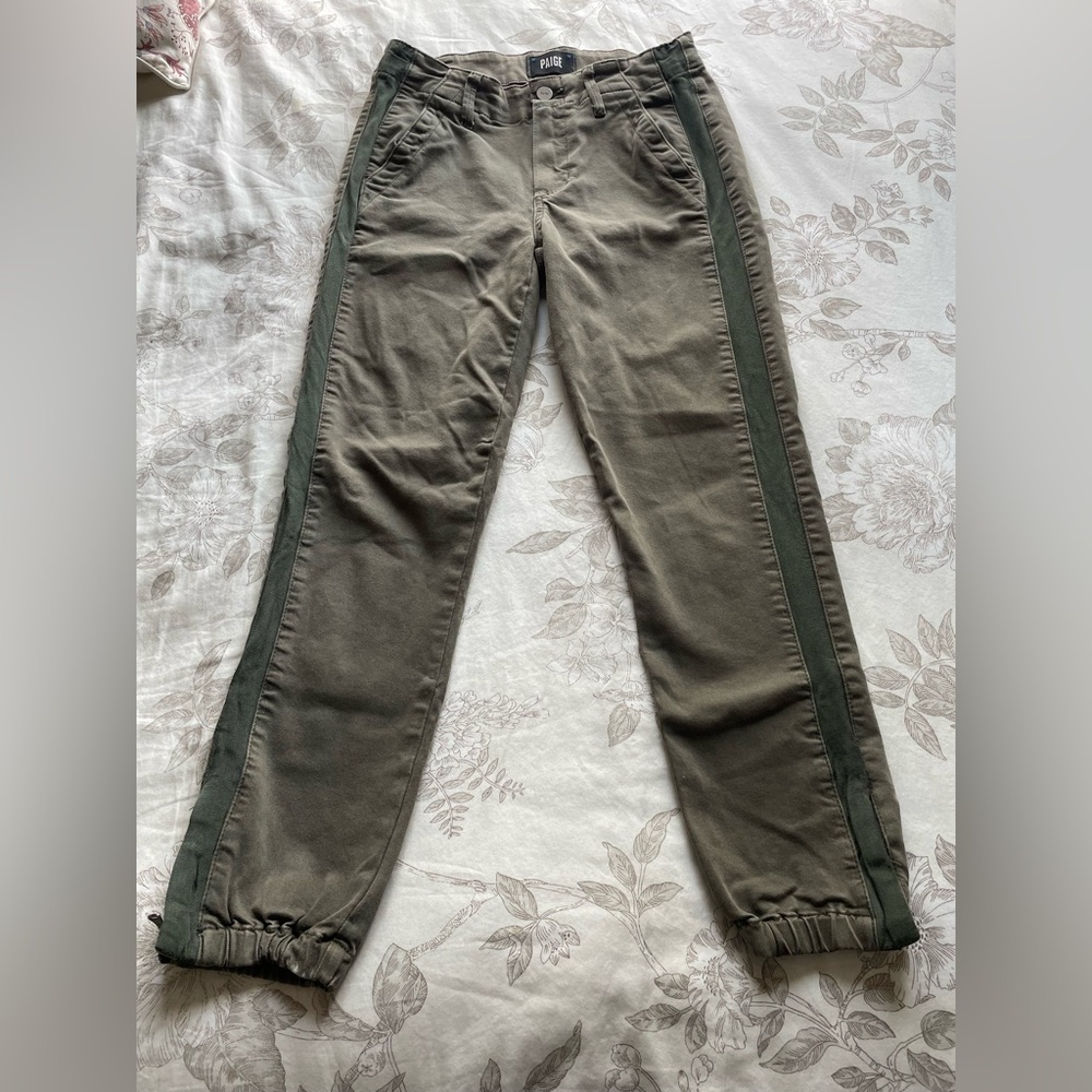 Paige‎ Mayslie Joggers Side Stripe Olive Green 25 Casual Classic Relaxed Neutral